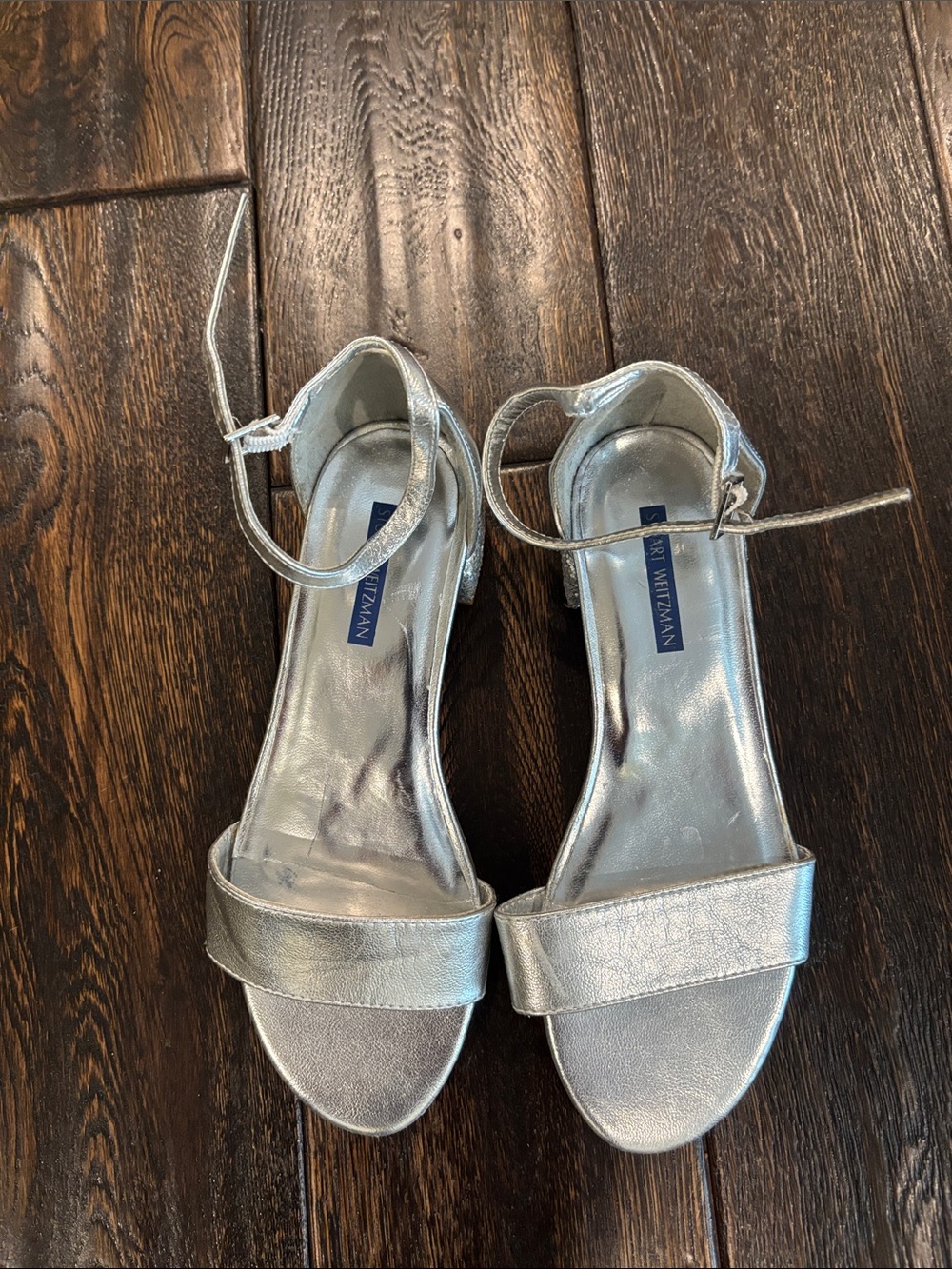 Stuart Weitzman Metallic Silver Ankle-Strap Sandals
